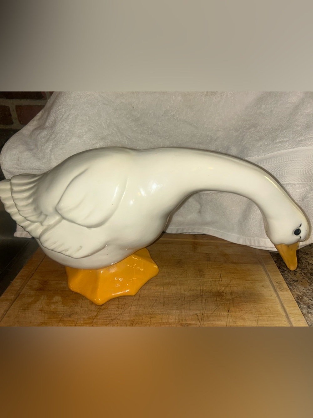White Ceramic Goose Figurine with Yellow Beak and Feet from 1985 vintage